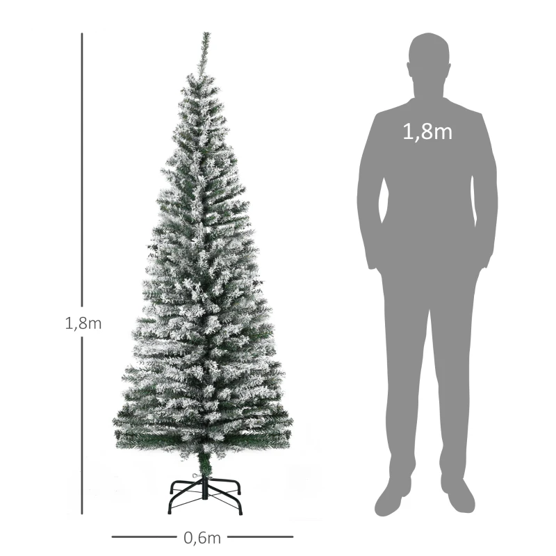 HOMCOM Kunstkerstboom 180 cm Potloodden met Sneeuw, 492 Toppen voor Binnen