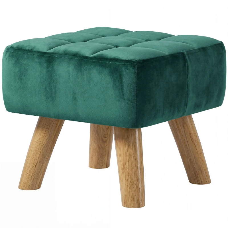 HOMCOM Velvet Square Padded Footstool - Dark Green