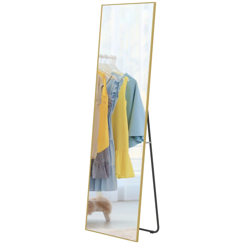 HOMCOM Espejo de Pie Cuerpo Entero de Aleación de Aluminio Espejo de Pared con 2 Formas de Uso Rectangular 50x161,5x2 cm Dorado