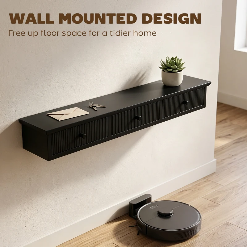 HOMCOM Shelf Wall-Mounted Storage Shelf Shelving Unit MDF 93 x 15 x 10 cm Entryway Kitchen Living Room, Black