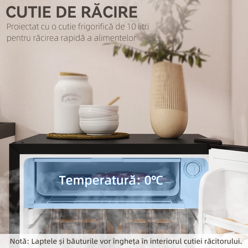 HOMCOM Mini Frigider 91L MonoPortă Reversibil cu Congelator și Temperatură Reglabilă, Negru