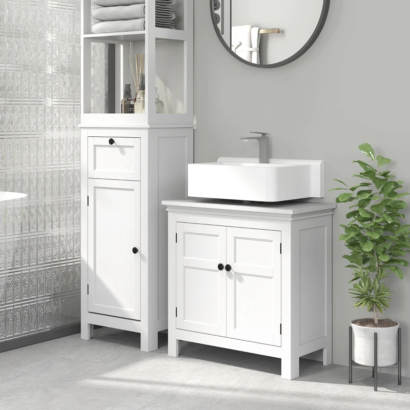 HOMCOM Mueble para Debajo de Lavabo Moderno Mueble de Baño con Estante Ajustable y Puertas Magnéticas 60x30x60 cm Blanco