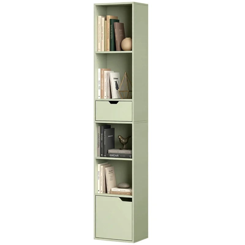 HOMCOM 6-Tier Bookcase, Tall Narrow Bookshelf with Drawer and Door - Green