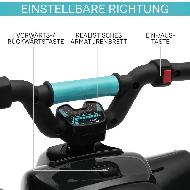 HOMCOM Kinder Quad Elektro 6V Kinderquad mit Vorwärts-, Rückwärtsfunktion für Kinder 1,5-3 Jahre bis 20 kg Schwarz
