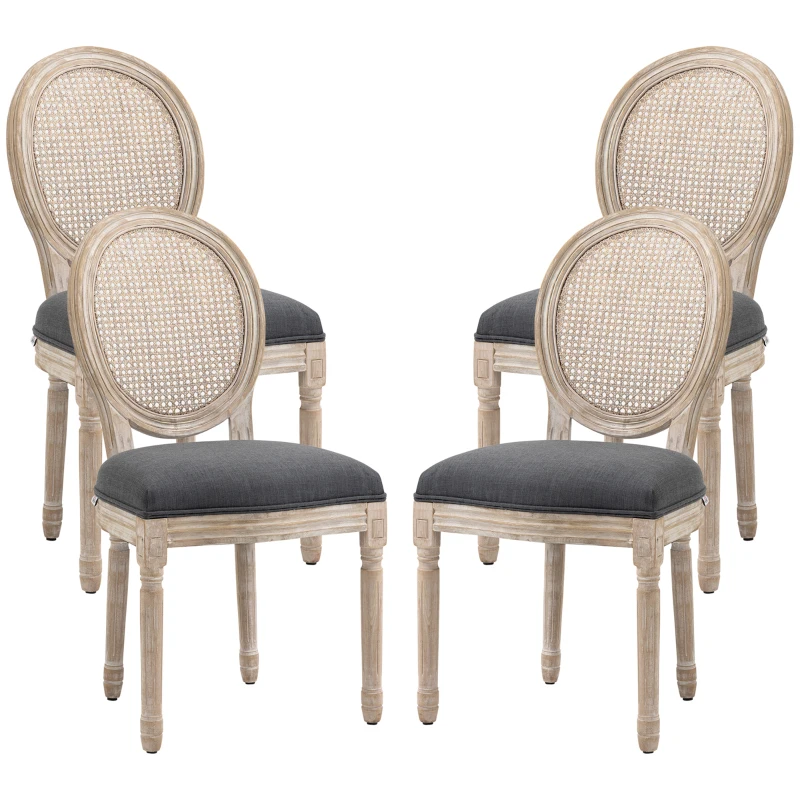 HOMCOM Lot de 4 chaises de Salle à Manger - Chaise de Salon médaillon Style Louis XVI - Bois Massif sculpté, patiné