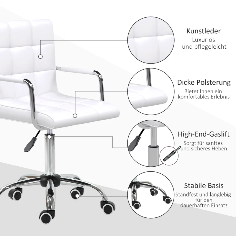 HOMCOM Bureaustoel draaistoel kruk met wielen draaibare kruk werkkruk stoel fauteuil directiestoel(m-6)