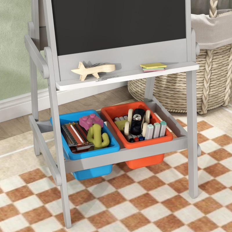 AIYAPLAY Dubbelzijdige Kinder Tekenezel met Papierrol, Krijtbord, Whiteboard, 3-in-1 Ontwerp, voor Tekenen en Schilderen