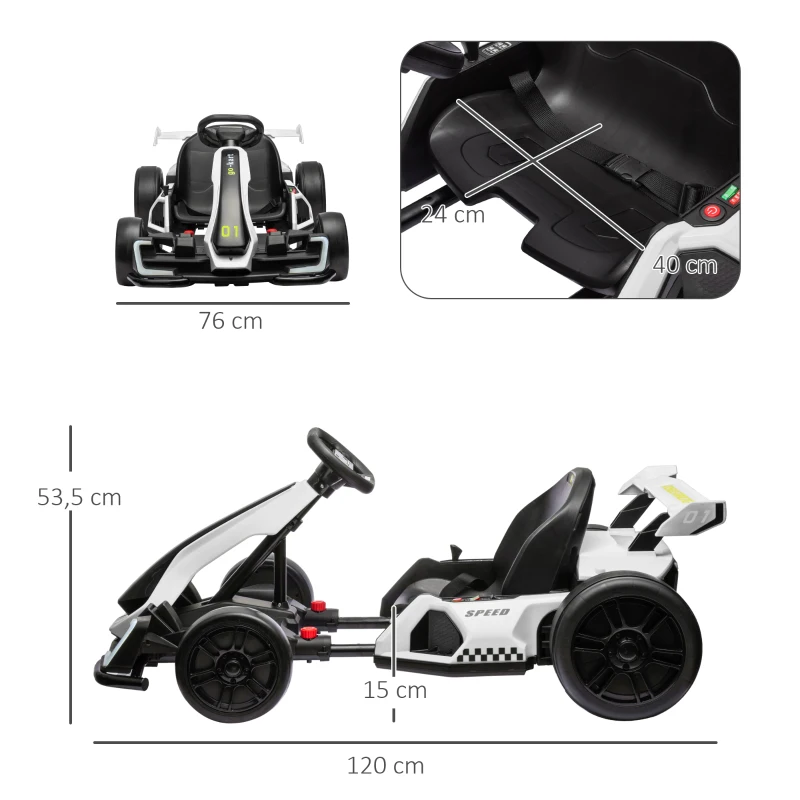 HOMCOM 24 V elektrische go-kart voor kinderen, tot 12 km/u, met driftfunctie, 2 motoren, verstelbare stoel, softstart