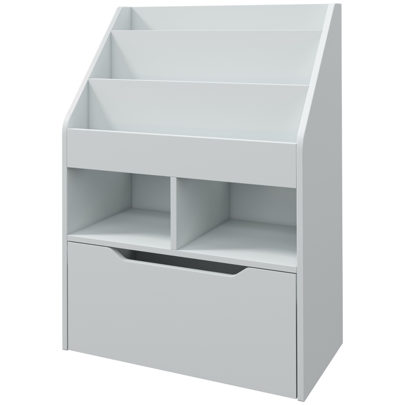 HOMCOM Kinderregal mit Schublade, Bücherregal mit Fächern, 60 x 29,9 x 90 cm, Grau