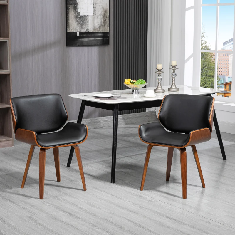 HOMCOM Set di 2 Sedie da Pranzo Stile Vintage Imbottite in Legno e Finta Pelle PU, Nero e Legno