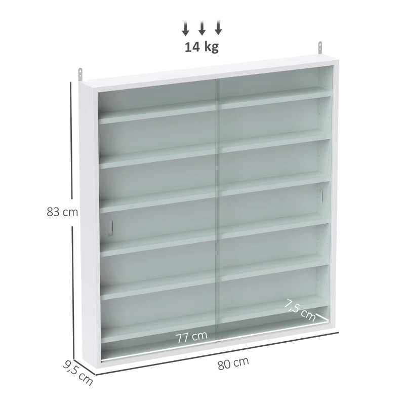 HOMCOM Vitrine pour collection vitrine murale 80 x 9,5 x 83 cm 6 étagères réglables en hauteur 2 portes coulissantes en verre