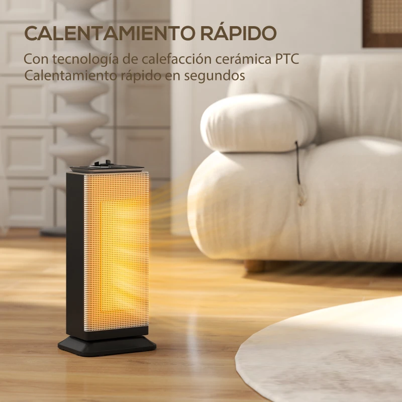 HOMCOM Calefactor Cerámico Eléctrico Cerámico 2000 W con Oscilación Termostato Ajustable y 3 Modos 18x15x40,5 cm Negro