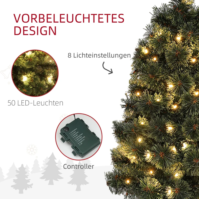 HOMCOM Kerstboom, levensecht uiterlijk, ingebouwde LED's, dimbaar, 8 modi, 45 x 90 cm, Groen