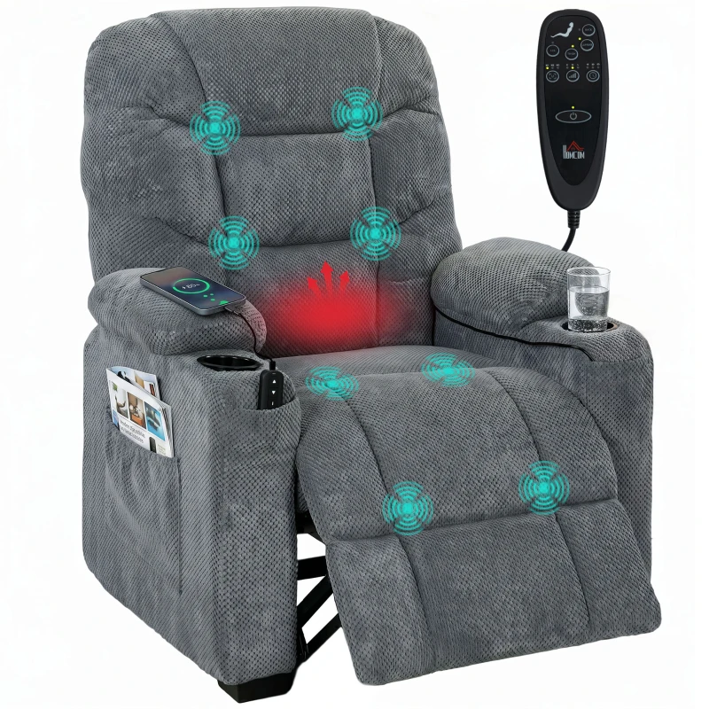 HOMCOM Elektrischer Relaxsessel mit Massage & Wärme, leisem Motor und Memory-Funktion, Dunkelgrau