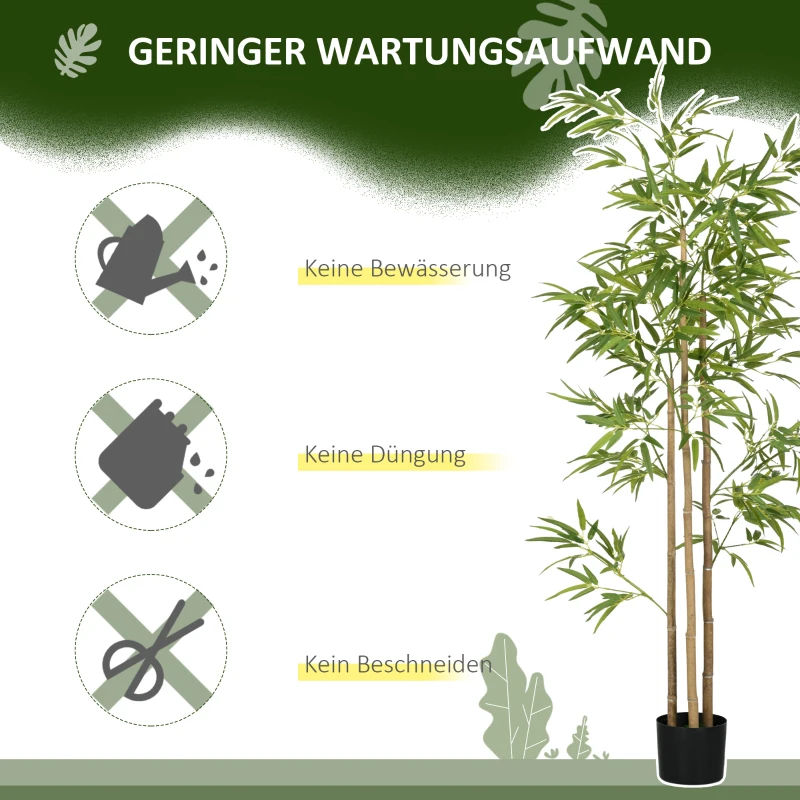 HOMCOM Kunstplant, Bamboe, 3 Stammen, 830 Bladeren, Onderhoudsvriendelijk, 180 cm, met Cementpot