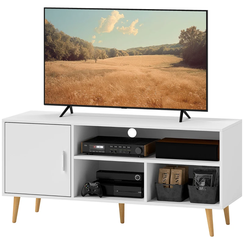 HOMCOM Mueble de TV para Televisores de hasta 60" Mesa para TV de Salón Comedor Moderna con Armario y 3 Compartimentos 120x40x55 cm Blanco