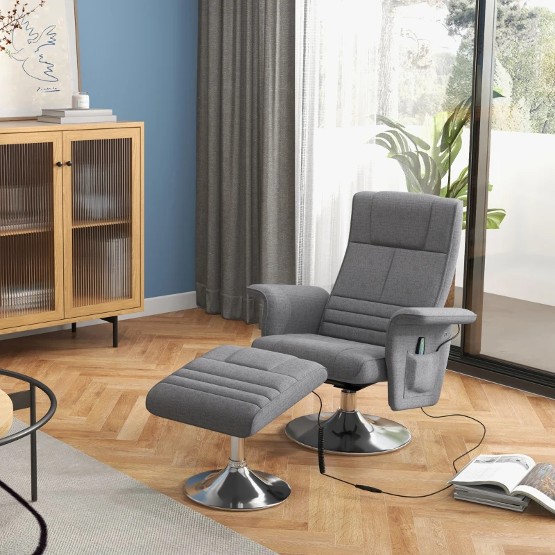 HOMCOM Massagesessel mit Hocker, neigbare Lehne, 78 x 95 x 88 cm, Dunkelgrau(m-2)