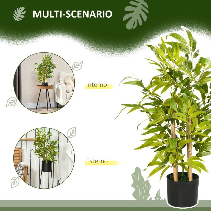 HOMCOM Pianta di Bambu Artificiale Alta 60 cm in Poliestere e PP Verde con Vaso in Cemento Ø15x12.5 cm