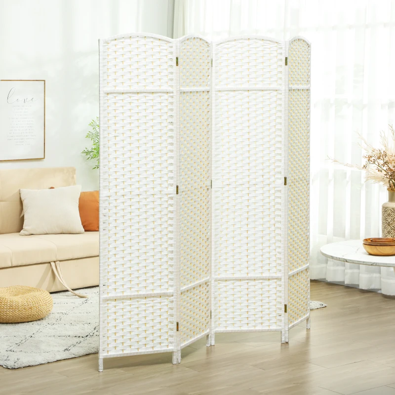 HOMCOM Paravent interieur en bois 4 panneaux 160 x 170 cm séparateur de pièce pliable pour salon, chambre à coucher, blanc