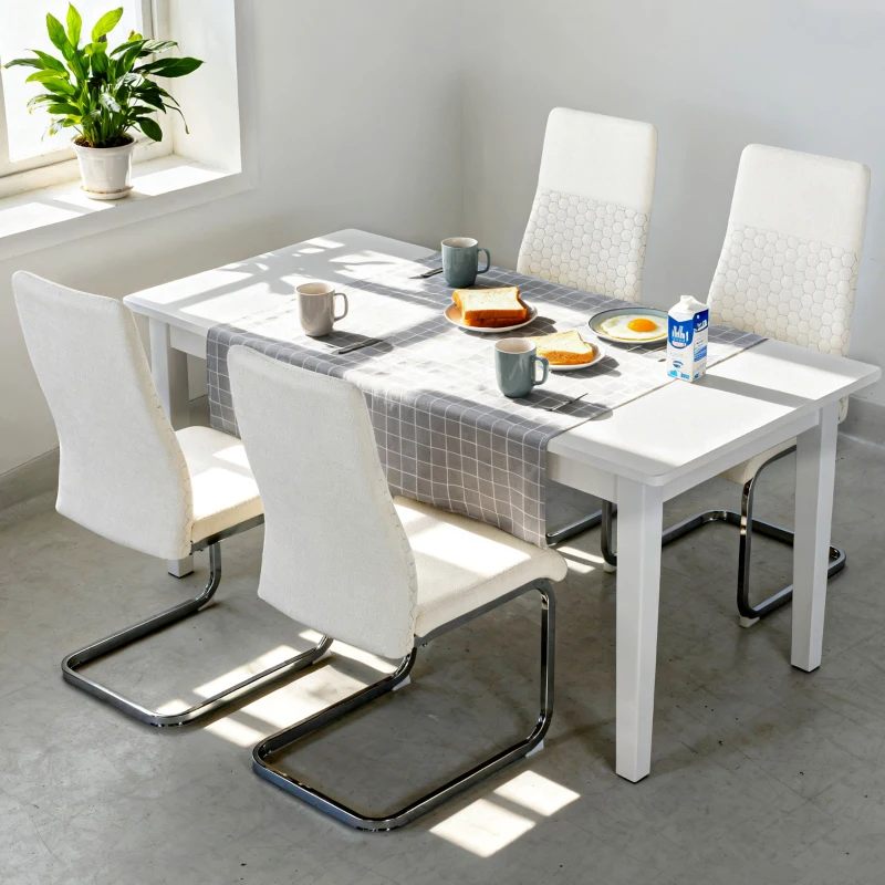 HOMCOM Conjunto de 4 Cadeiras de Sala de Jantar com Assento Acolchoado e Pés de Metal Cadeiras Cantilever Modernas 45x61x98 cm Creme