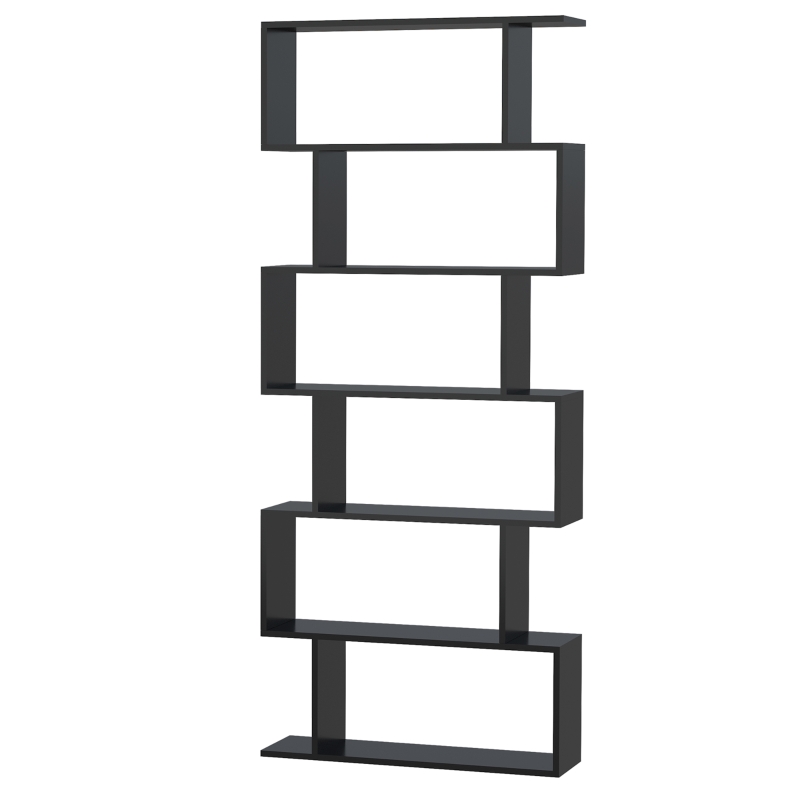 HOMCOM Bibliothèque étagère Zig zag Design Contemporain 80L x 23l x 192H cm 6 Niveaux Noir