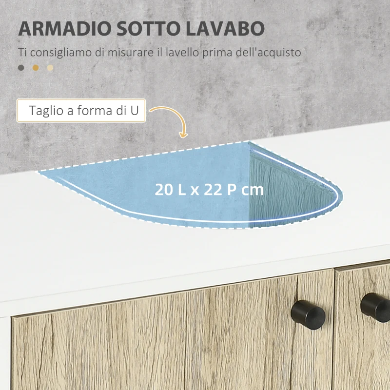 kleankin Mobile Bagno Sotto Lavabo a 2 Ante con Ripiano Interno in Truciolato e Acciaio, 60x30x60 cm, Bianco e Rovere