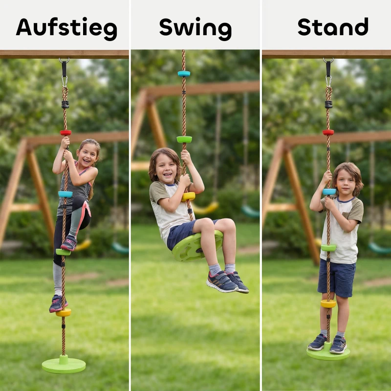 AIYAPLAY Kletterseil Schaukel Baum Kinderschaukel mit Plattform Scheibenschaukel Sitz Outdoor Spielset für 3-8 Jahre Kinder Grün