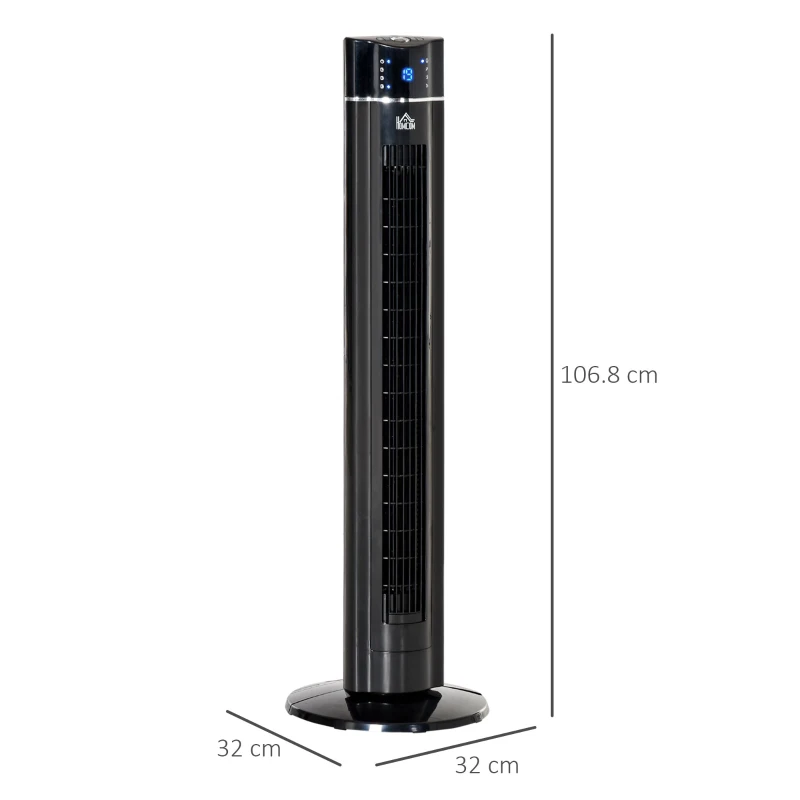 HOMCOM Anion Tower Fan for Bedroom, 42 inch, 6 m/s Powerful Velocity, Standing Floor Fan with 60° Oscillating, 3 Modes, 3 Speeds, 8 Hour Timer, LED Display, Remote Control, Black