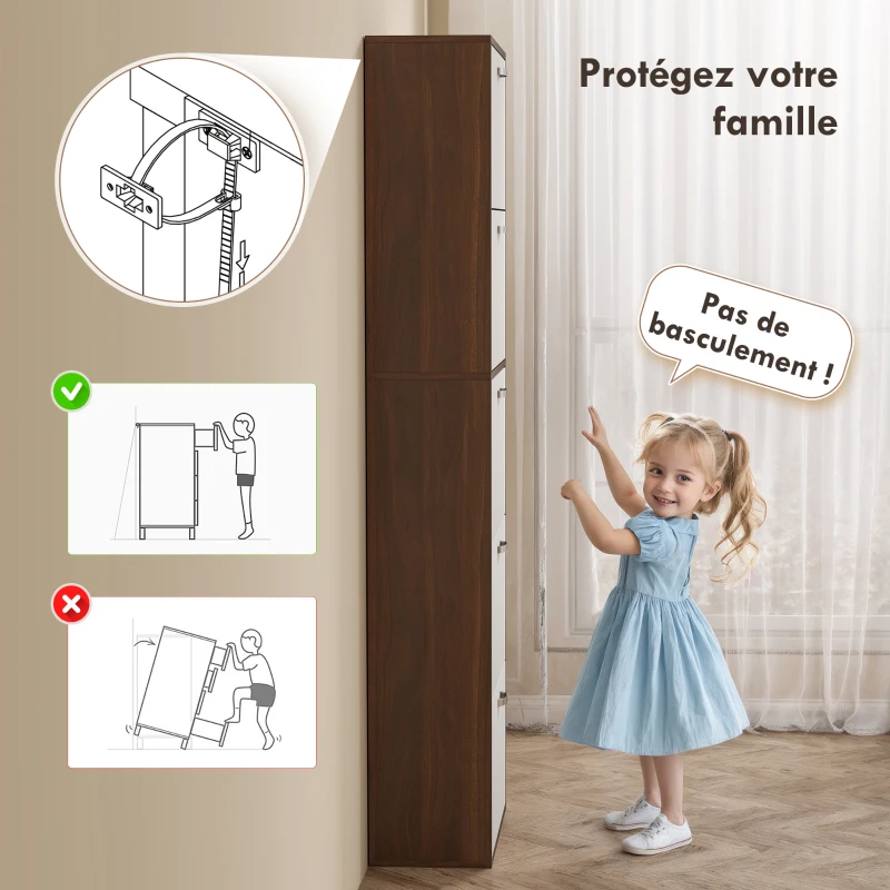 HOMCOM Armoire à Chaussures Meuble à Chaussures 5 Portes abattantes Bicolore Blanc Marron foncé Imitation Bois(m-7)