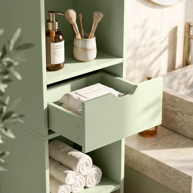 HOMCOM 6-Tier Bookcase, Tall Narrow Bookshelf with Drawer and Door - Green