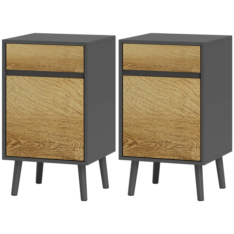 HOMCOM Lot de 2 tables de chevet table de nuit avec tiroirs et placard, style moderne, 40 x 39 x 69 cm, gris foncé