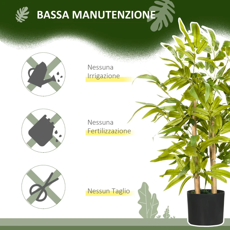 HOMCOM Pianta di Bambu Artificiale Alta 60 cm in Poliestere e PP Verde con Vaso in Cemento Ø15x12.5 cm