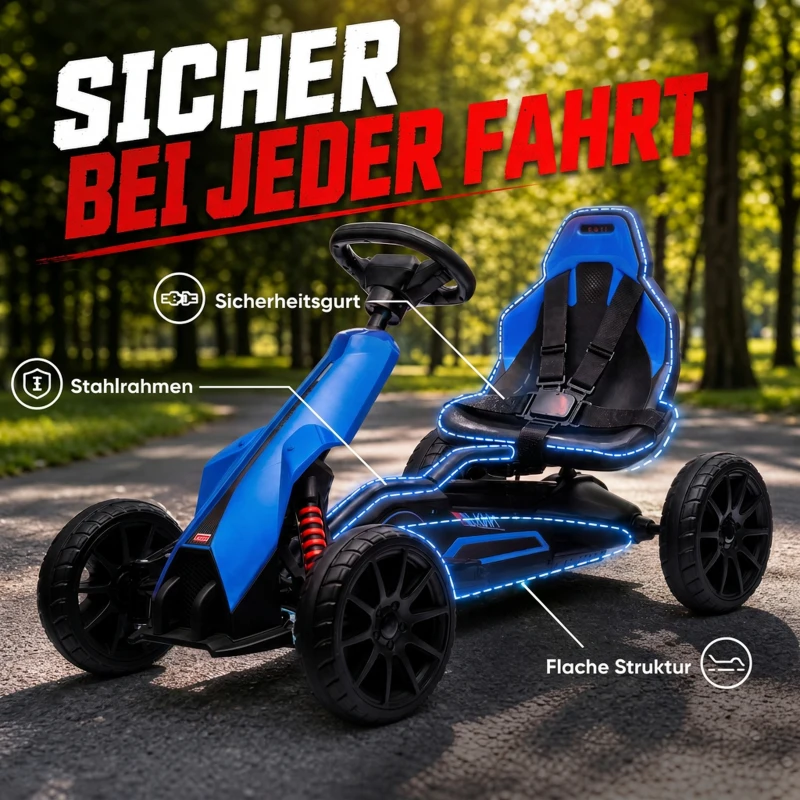HOMCOM Elektro Go-Kart für Kinder 3-5km/h Gokart mit 2-Fach verstellbarem Geschwindigkeit, Sicherheitsgurt, EVA-Räder für 3-8
