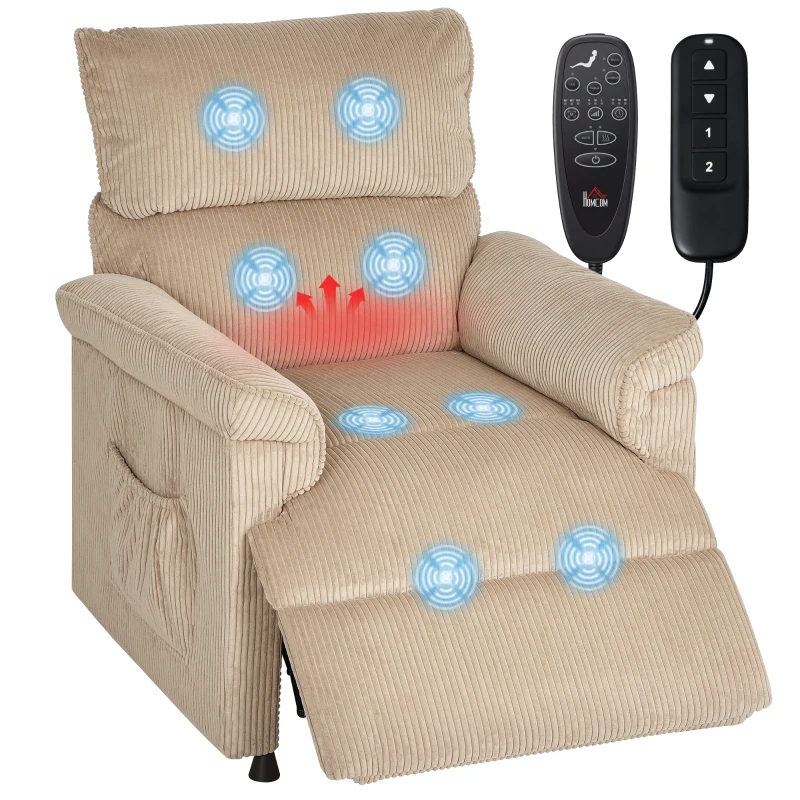 HOMCOM Massagesessel mit Vibrationsmodi, Wärmefunktion, leiser Motor, Memory-Funktion, Stahl, Stoffbezug, Braun