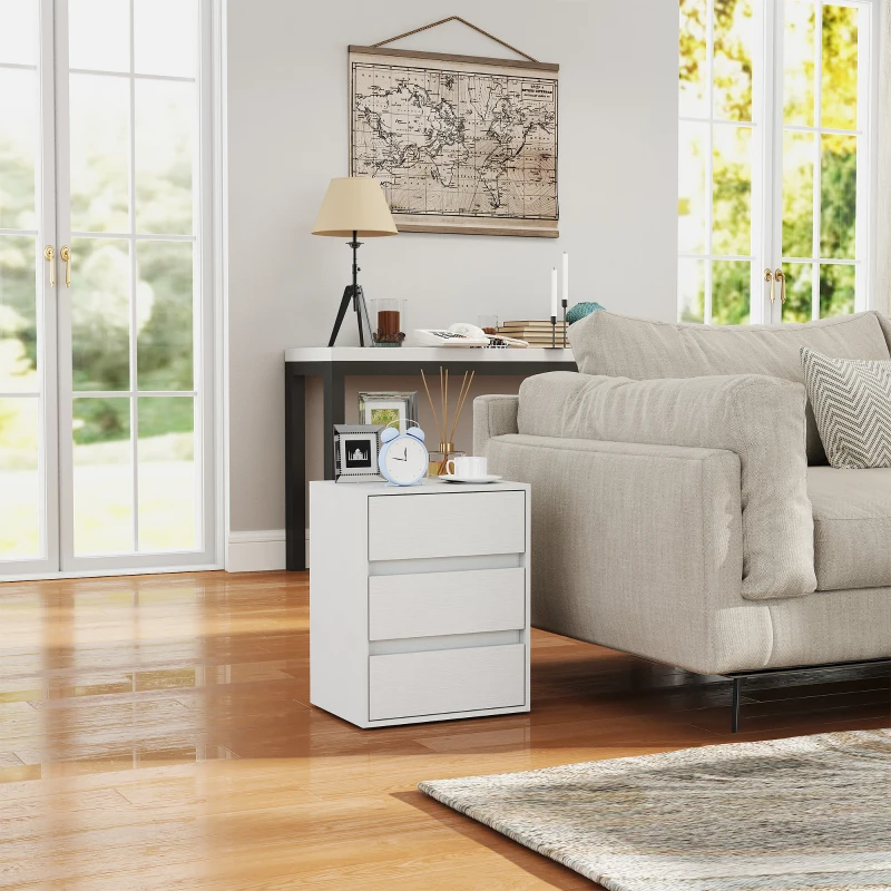HOMCOM Cassettiera 3 Cassetti Moderna in Legno Bianco, 40x30x50.5 cm