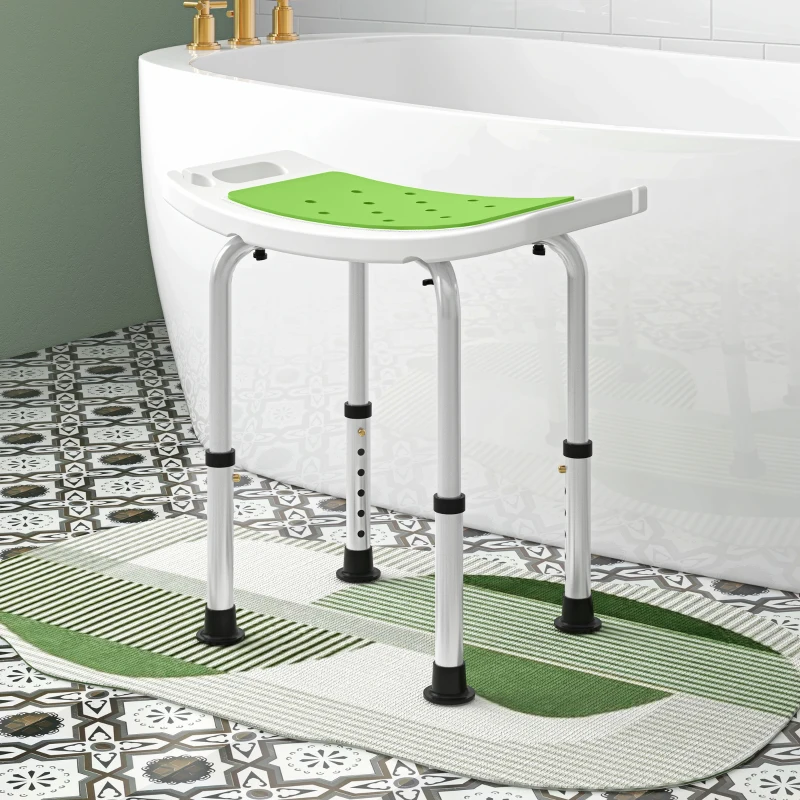 HOMCOM Shower Chair, Adjustable Height Shower Stool with Aluminium Frame and Non-Slip Feet, Bathtub Stool Seat with Padded Seat for Elderly Disabled Handicap, Green