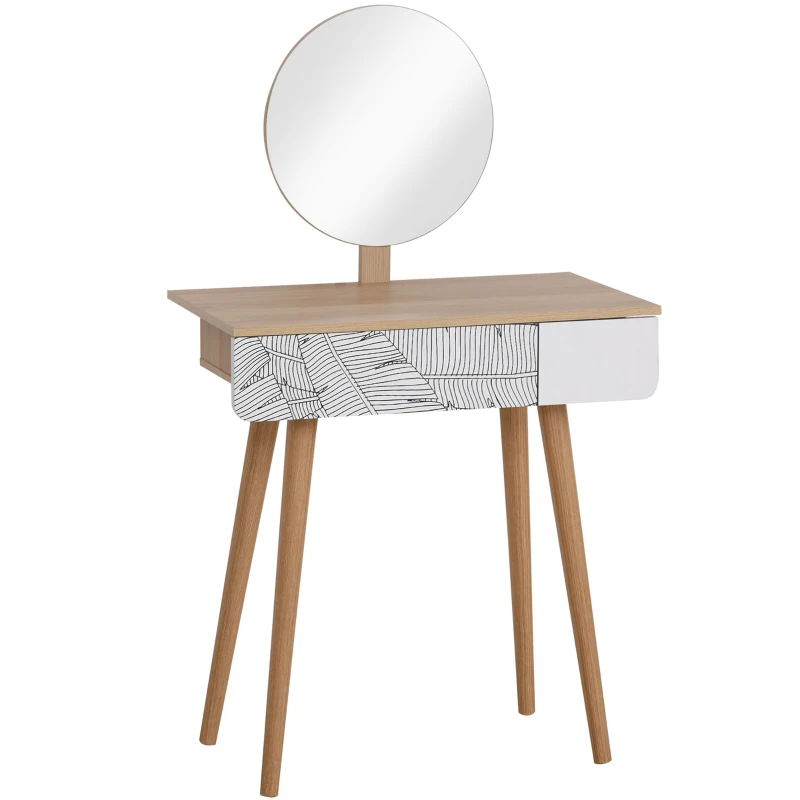 HOMCOM Coiffeuse Table de Maquillage Design scandinave tiroir et Grand Miroir dim. 70 x 39 x 119-128 cm