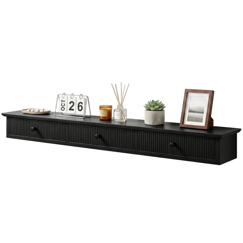 HOMCOM Shelf Wall-Mounted Storage Shelf Shelving Unit MDF 93 x 15 x 10 cm Entryway Kitchen Living Room, Black