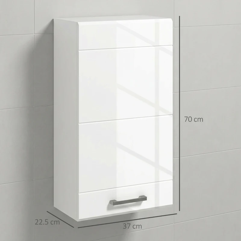 kleankin Bathroom Wall Cabinet, High Gloss Bathroom Storage Cabinet with Soft-Close Door, 3 Shelves, Adjustable Shelf, White