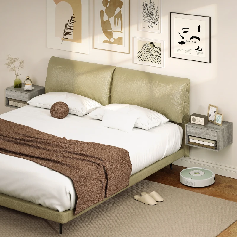 HOMCOM Lot de 2 tables de chevet murales, tables de nuit, tiroir, compartiment ouvert, plateau, 37 x 32 x 21 cm, gris