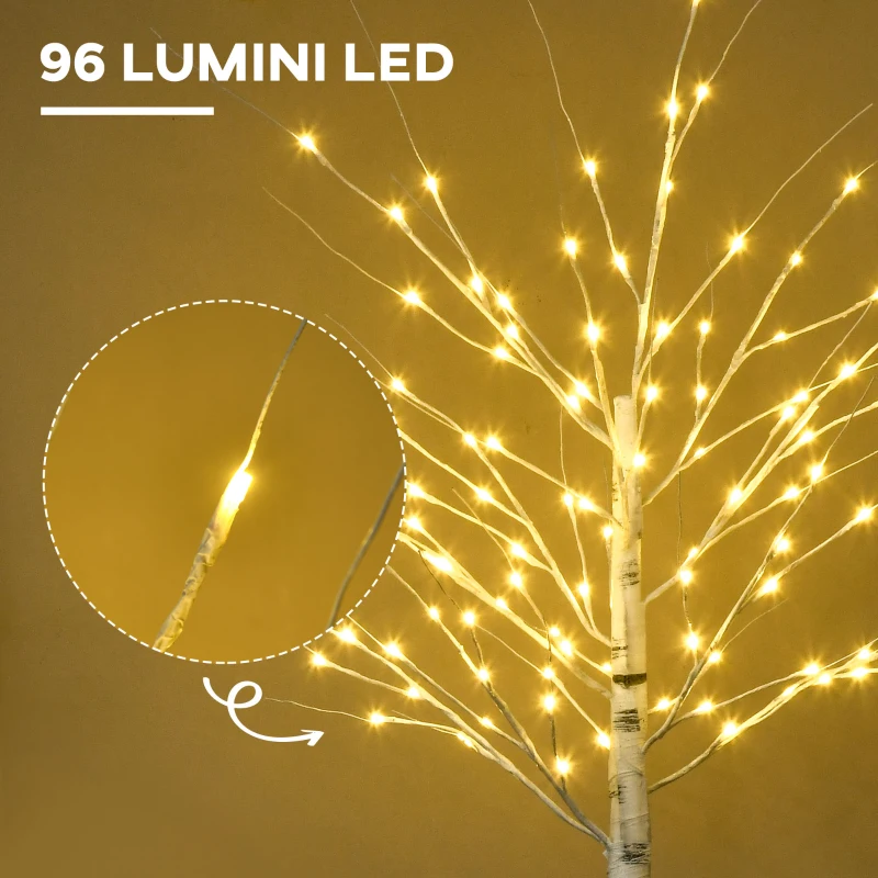 HOMCOM Brad de Crăciun Alb cu Lumini LED și 12 Ramuri pentru Interior și Exterior, din PP și Metal, 22x22x180 cm
