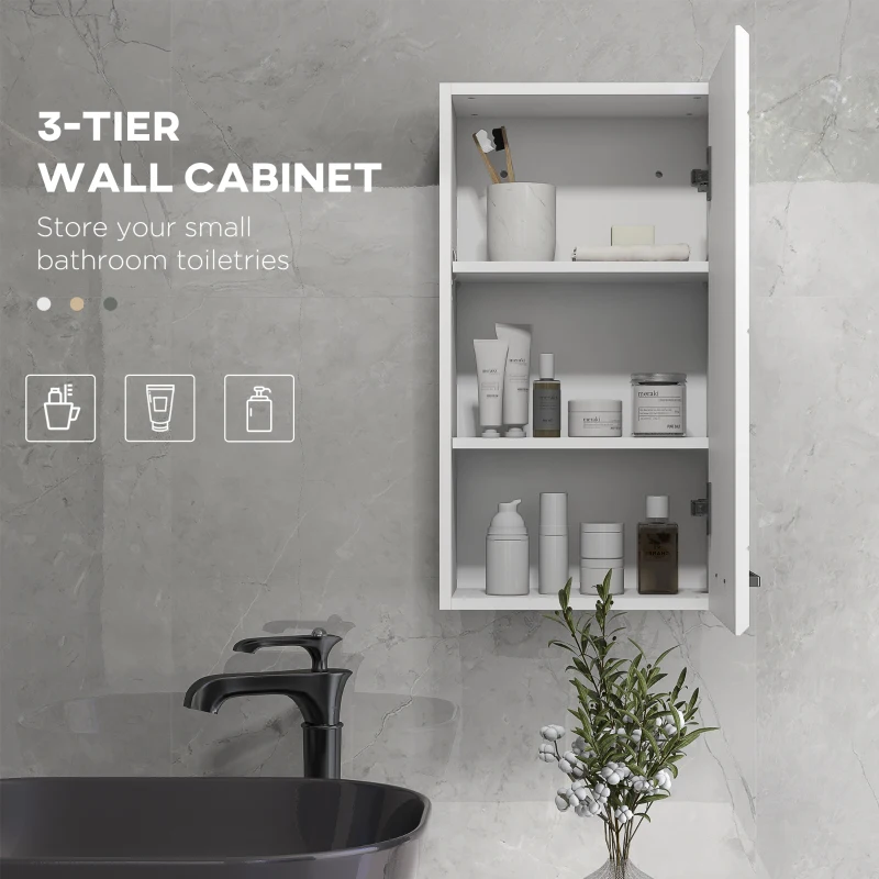 kleankin Bathroom Wall Cabinet, High Gloss Bathroom Storage Cabinet with Soft-Close Door, 3 Shelves, Adjustable Shelf, White