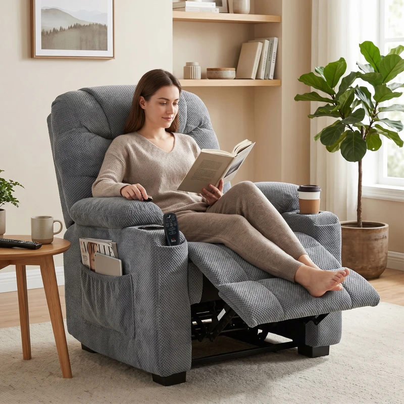 HOMCOM Elektrischer Relaxsessel mit Massage & Wärme, leisem Motor und Memory-Funktion, Dunkelgrau