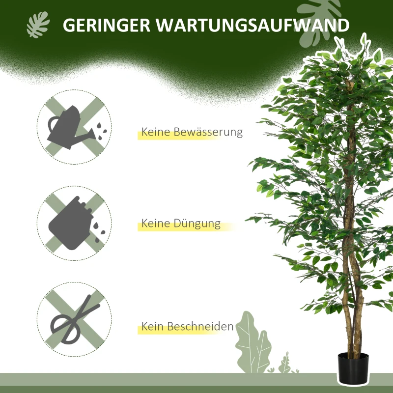 HOMCOM Kunstmatige Ficus-Boom, levensecht, onderhoudsvrij, incl. pot, 180 cm hoog, Groen(m-5)