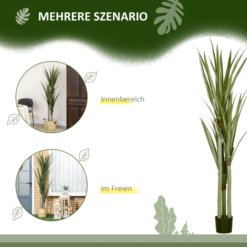 HOMCOM Künstliche Yucca groß 190cm Kunstpflanze, Plastik Künstliche Pflanze im Topf, 17 x 17 x 190 cm Smaragdgrün