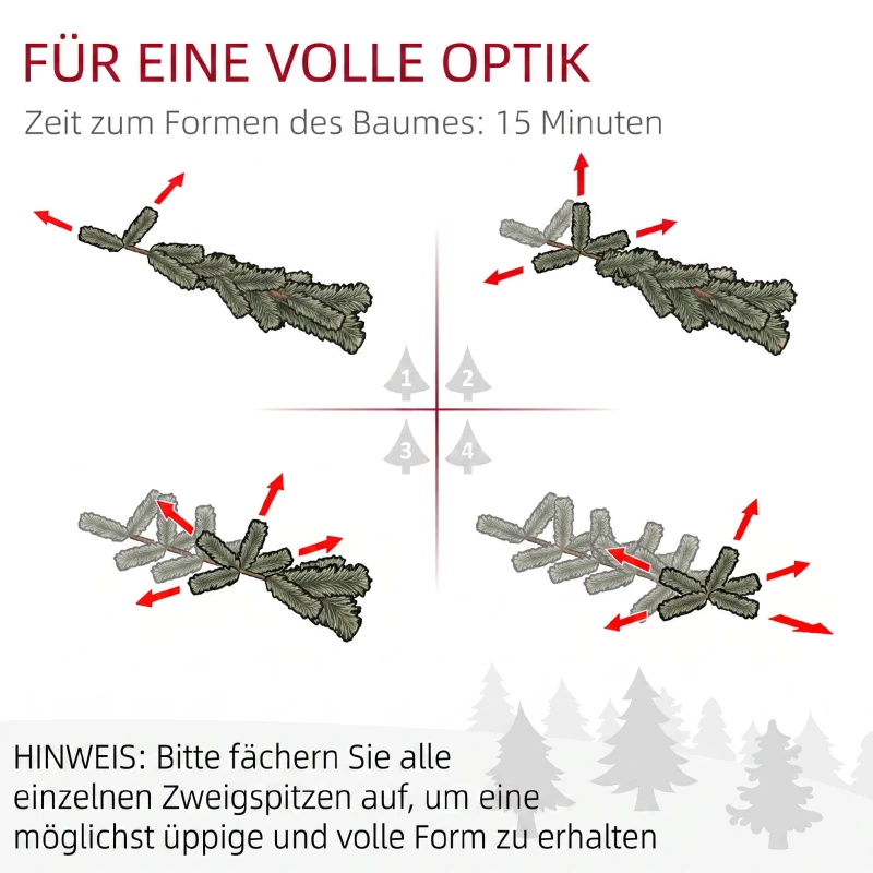 HOMCOM Kunstkerstboom 210 cm met 2445 Vlamvertragende Takpunten en Inklapbare Metalen Standaard