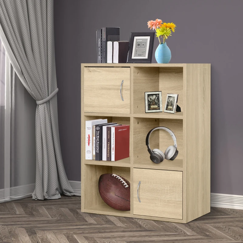 HOMCOM Librería Estantería de 6 Cubos Estantería de Madera para Almacenaje Exposición 3 Niveles para Salón Pared Biblioteca 61.5x29.5x80cm
