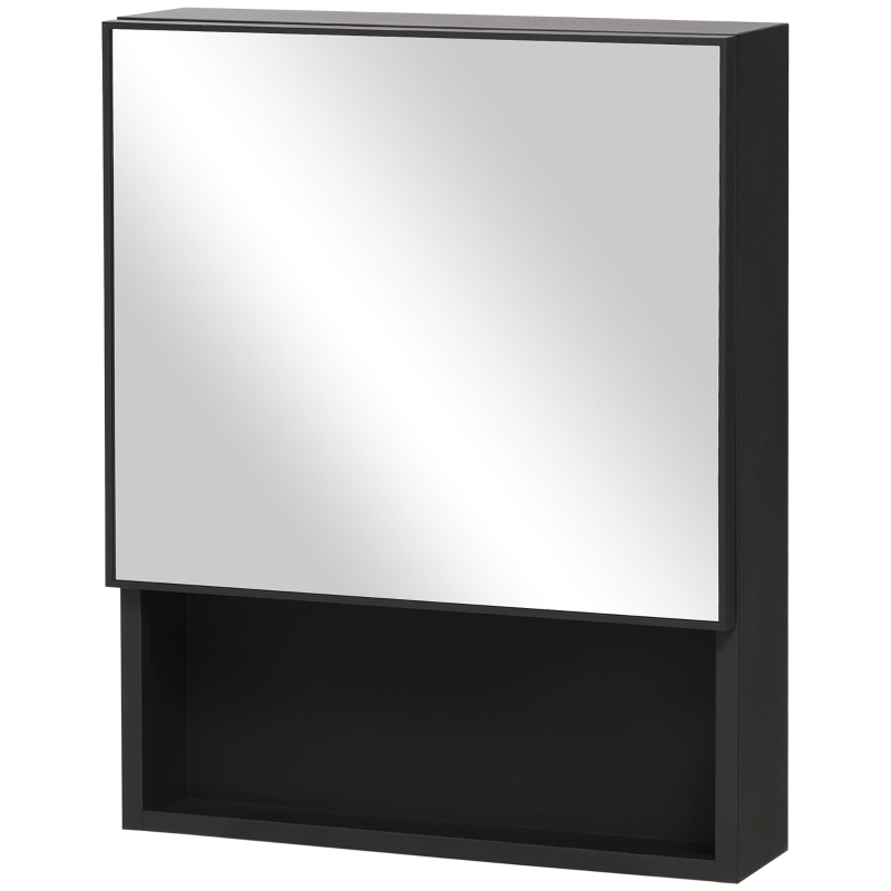 kleankin Armoire de toilette mural miroir salle de bain en acier inoxydable avec porte et étagère dim.46 x 13,5 x 58 cm noir