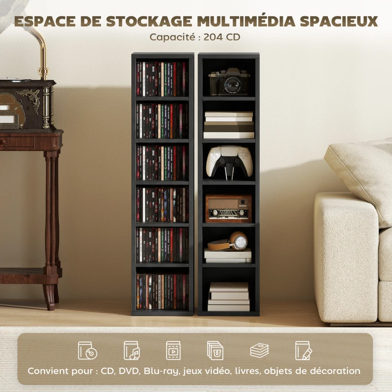 HOMCOM Lot de 2 étagères colonnes armoire de rangement CD-DVD 12 compartiments 21 x 22,5 x 88,5 cm capacité 204 CD noir