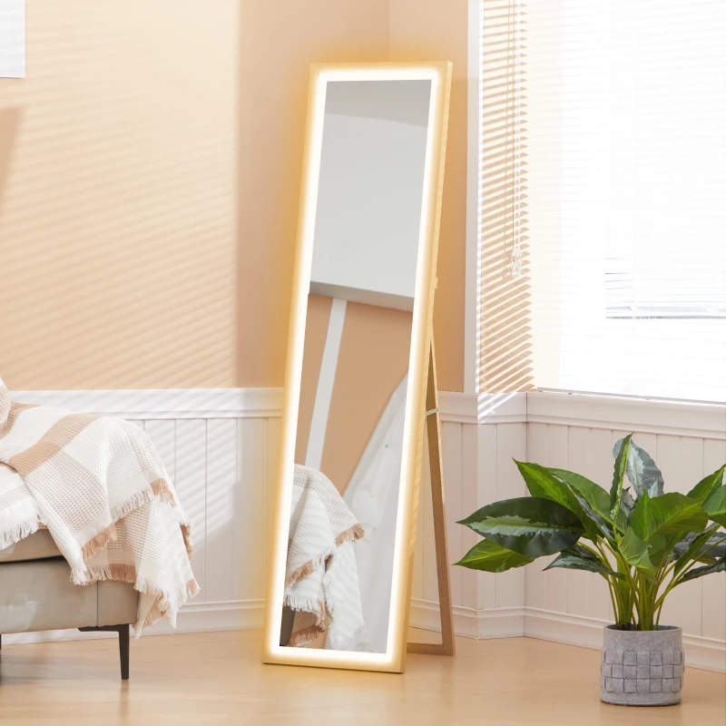 HOMCOM Full Length Mirror, with Adjustable Outer Light, Oak
